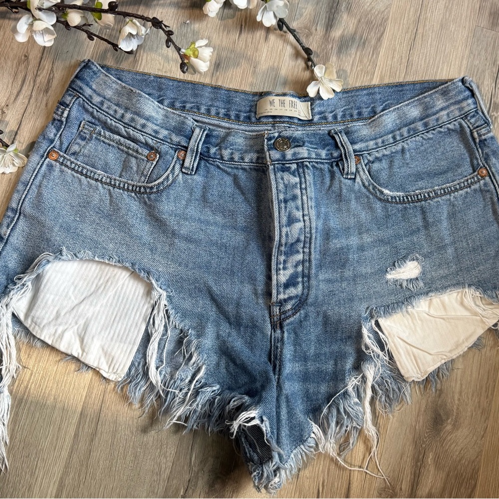 We The Free Blue Distressed Jean Shorts